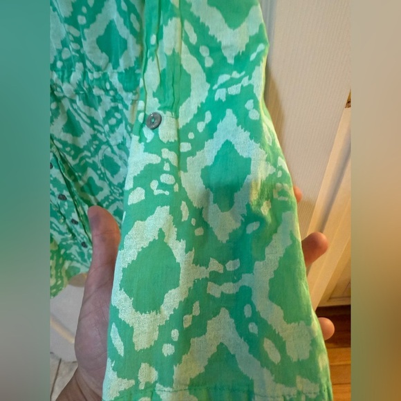 Fresh Produce Vibrant Green Patterned Blouse 100% Cotton w pockets💚 - Picture 5 of 6